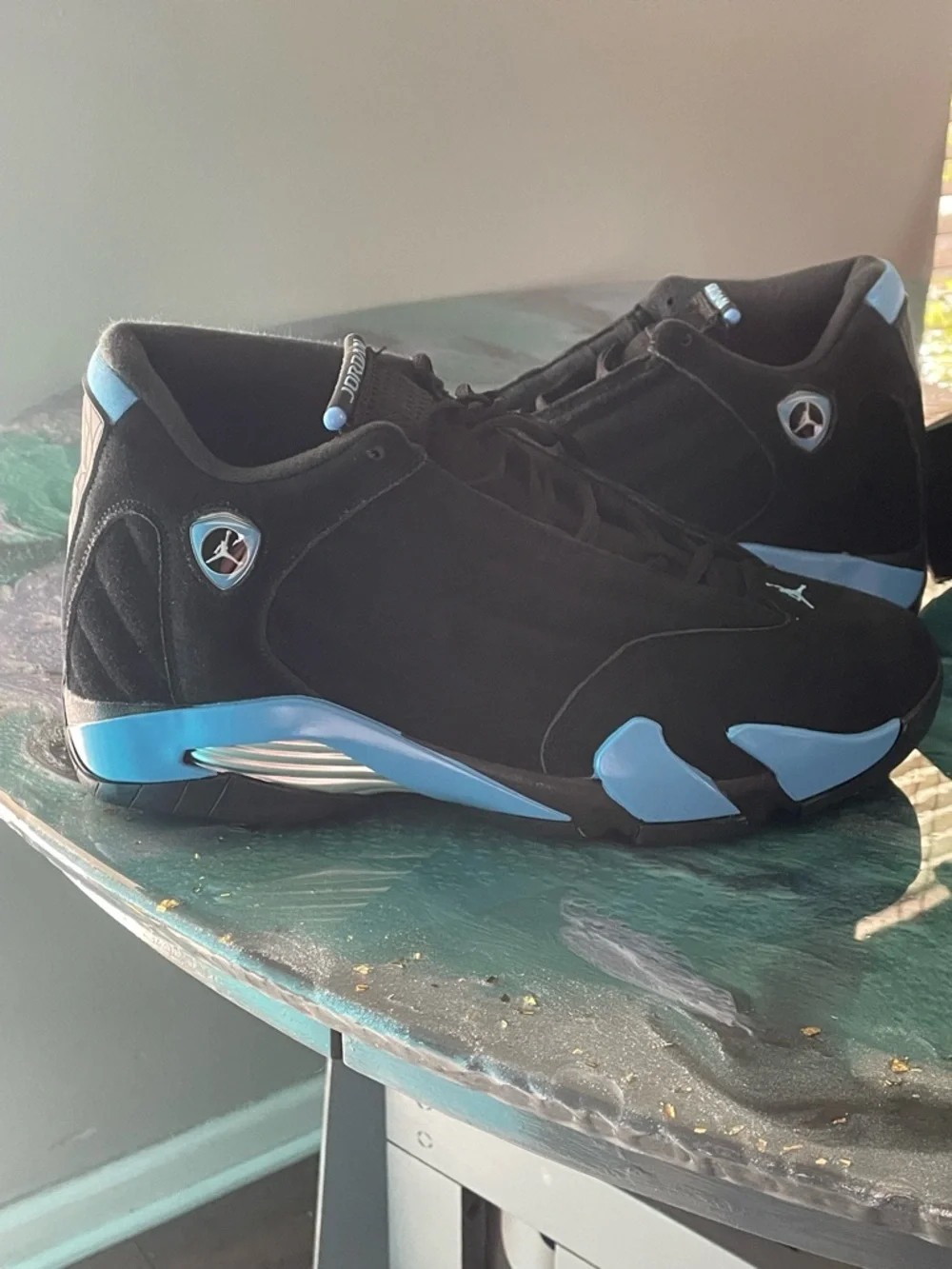Air Jordan 14 Retro Men’s Black and University Blue Retro Sneakers - Picture 6 of 12